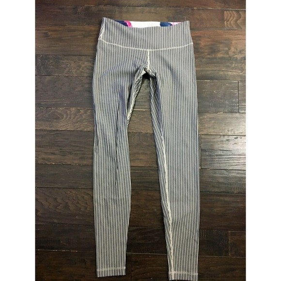 EUC LULULEMON Wunder Under Pant Pine Stripe Inkwell Mojave Tan Size 8 - Picture 4 of 6